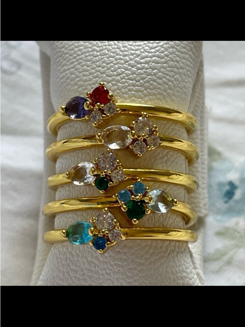 Gold Plated Multi-Color Gemstone Stackable Ring
